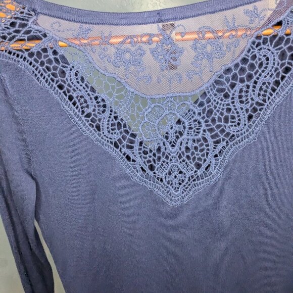 Women's Navy Blue Lace Back Cardigan Button Front XL Laps - Picture 2 of 13